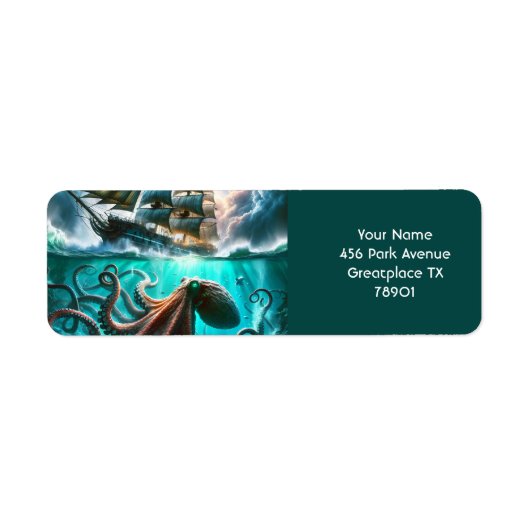 Fantasy Schattige Octopus zeilschip Etiket (Voorkant)