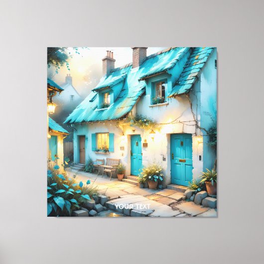 Fantasy Schattige Old Blue House Canvas Afdruk (Voorkant)