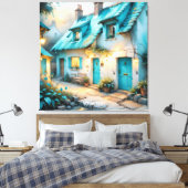 Fantasy Schattige Old Blue House Canvas Afdruk (Insitu (Slaapkamer))
