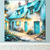 Fantasy Schattige Old Blue House Canvas Afdruk (Insitu (Houten vloer))