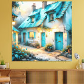Fantasy Schattige Old Blue House Canvas Afdruk (Insitu (Woonkamer))