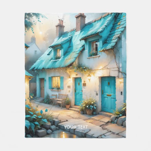 Fantasy Schattige Old Blue House Fleece Deken (Voorkant)