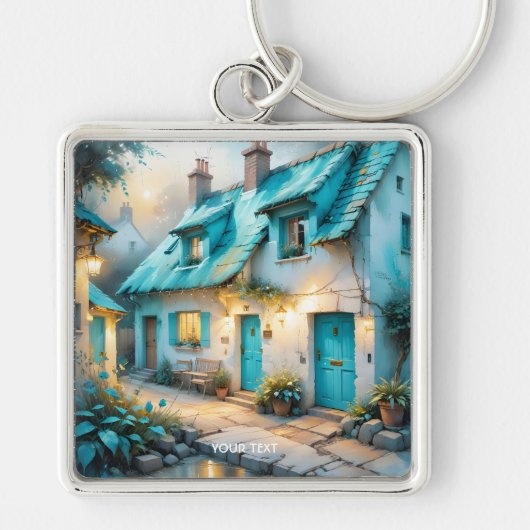 Fantasy Schattige Old Blue House Sleutelhanger (Voorkant)