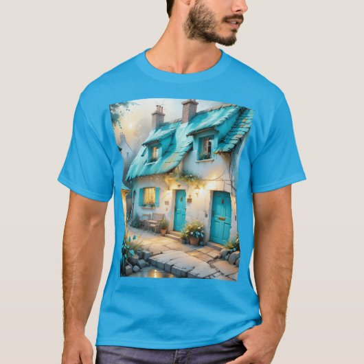 Fantasy Schattige Old Blue House T-shirt (Voorkant)