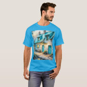 Fantasy Schattige Old Blue House T-shirt (Voorkant volledig)