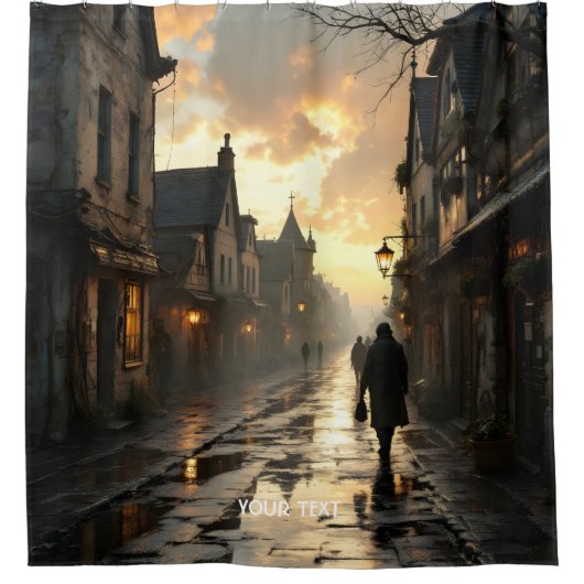 Fantasy Schattige Old Slippery Street Douchegordijn (Voorkant)