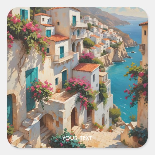 Fantasy Schattige olieverflandschap Vierkante Sticker (Voorkant)