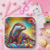 Fantasy Schattige Otter Kleuren Dans Papieren Bordje (Feest)