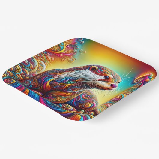 Fantasy Schattige Otter Kleuren Dans Papieren Bordje (Gebogen)