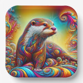 Fantasy Schattige Otter Kleuren Dans Papieren Bordje (Voorkant)