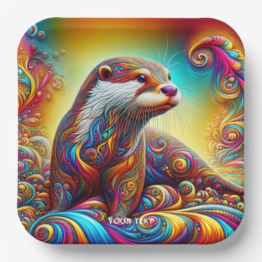 Fantasy Schattige Otter Kleuren Dans Papieren Bordje (Voorkant)