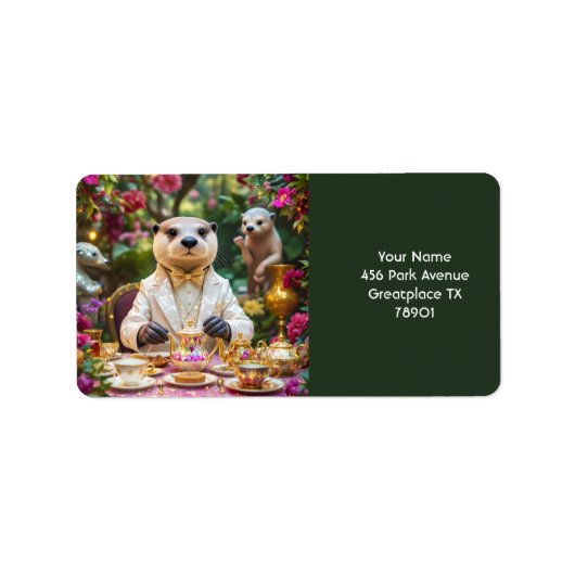 Fantasy Schattige Otter Tea Party Etiket (Voorkant)