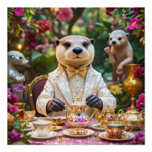 Fantasy Schattige Otter Tea Party Perfect Poster (Voorkant)