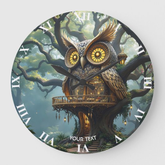 Fantasy Schattige Owl Tree Forest Grote Klok (Voorkant)