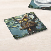 Fantasy Schattige Owl Tree Forest Kartonnen Onderzetters (Schuin)