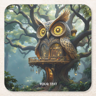 Fantasy Schattige Owl Tree Forest Kartonnen Onderzetters