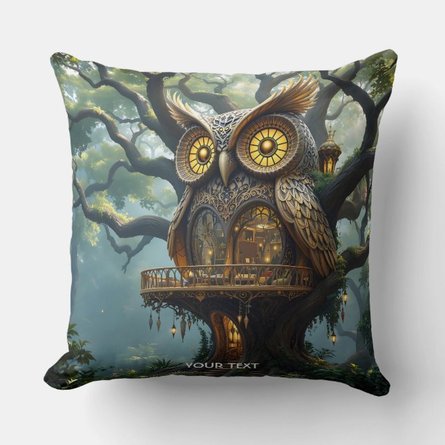 Fantasy Schattige Owl Tree Forest Kussen (Voorkant)