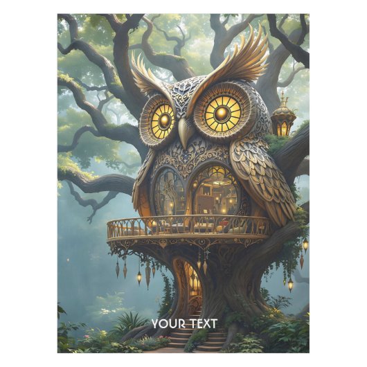 Fantasy Schattige Owl Tree Forest Tafelkleed (Voorkant)