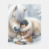 Fantasy Schattige Paard Meisje Winter Fleece Deken (Voorkant)