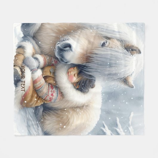 Fantasy Schattige Paard Meisje Winter Fleece Deken (Voorkant (Horizontaal))
