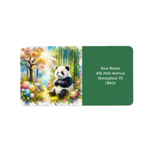 Fantasy Schattige Panda Bamboo Forest Etiket (Voorkant)