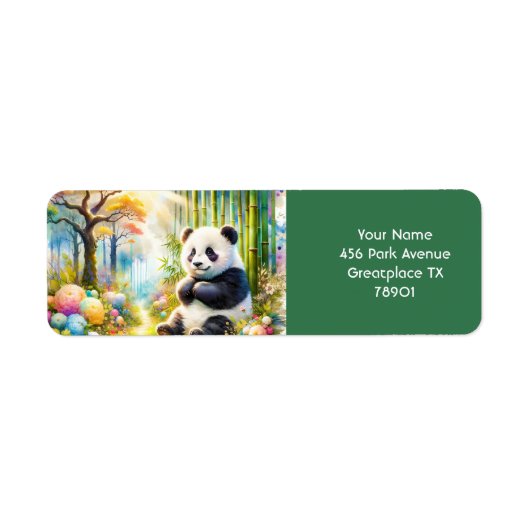 Fantasy Schattige Panda Bamboo Forest Etiket (Voorkant)