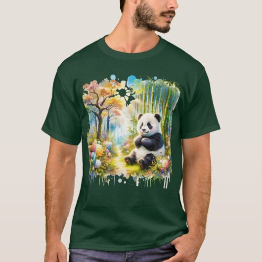 Fantasy Schattige Panda Bamboo Forest T-shirt (Voorkant)