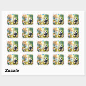 Fantasy Schattige Panda Bamboo Forest Vierkante Sticker (Vel)