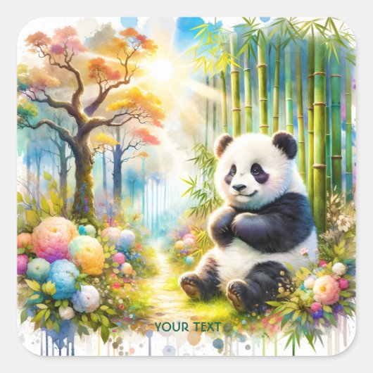 Fantasy Schattige Panda Bamboo Forest Vierkante Sticker (Voorkant)