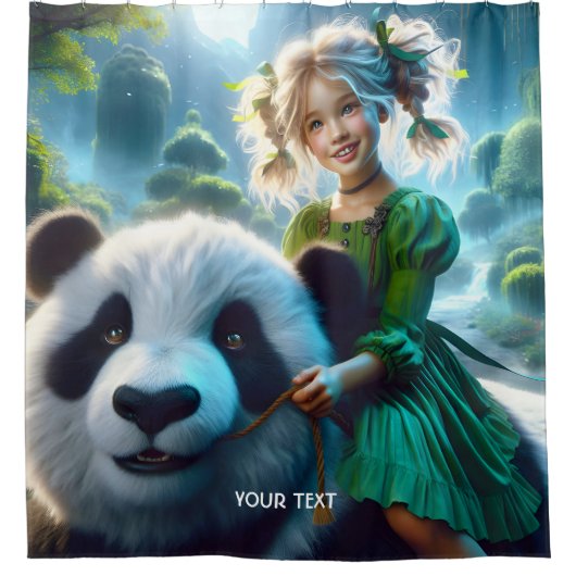 Fantasy Schattige Panda Girl Forest Douchegordijn (Voorkant)