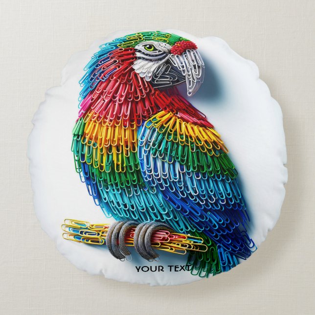 Fantasy Schattige Papier Clips Vogel Rond Kussen (Voorkant)