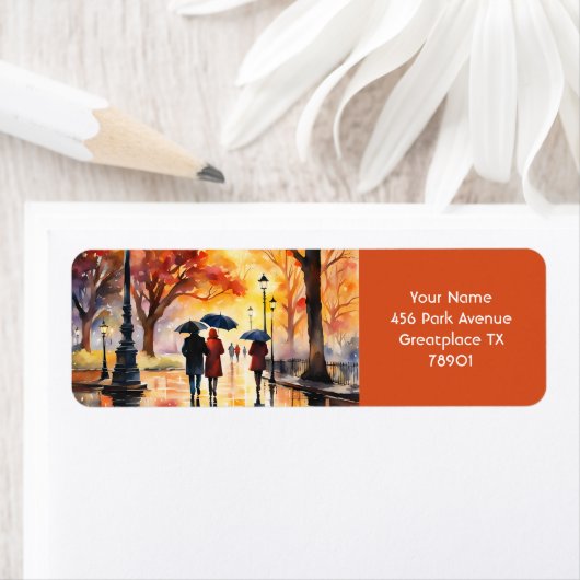 Fantasy Schattige Park Herfst Regen Etiket (Insitu)