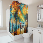 Fantasy Schattige Park Herfstregen Douchegordijn (In situ)