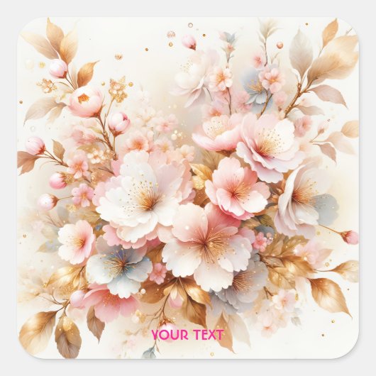 Fantasy Schattige Pastel Roze Sakura Vierkante Sticker (Voorkant)