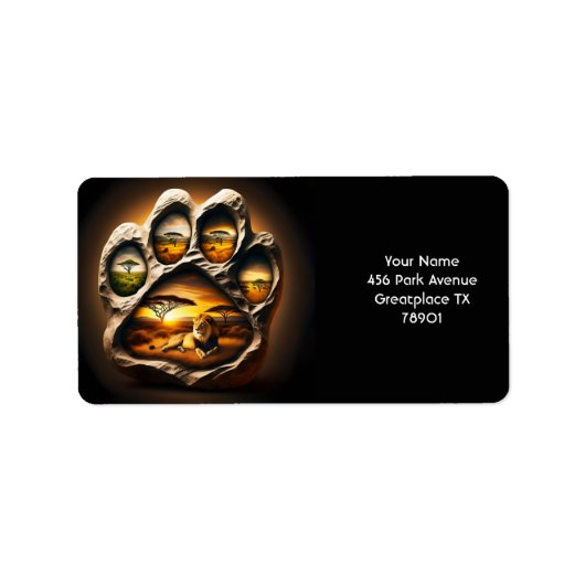 Fantasy Schattige Paw Lion Stone Etiket (Voorkant)