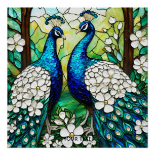 Fantasy Schattige Peacock Glas in lood Perfect Poster