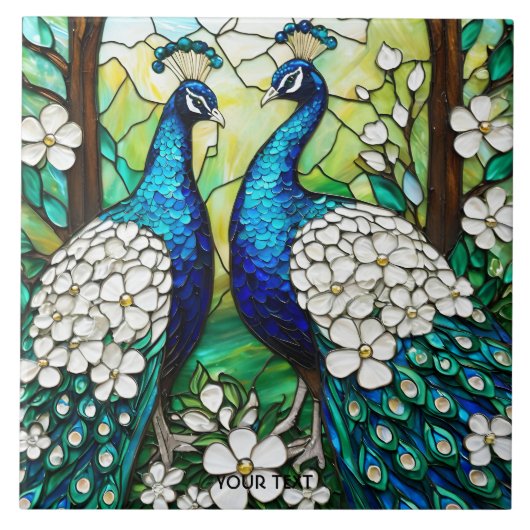 Fantasy Schattige Peacock Glas in lood Tegeltje (Voorkant)