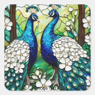 Fantasy Schattige Peacock Glas in lood Vierkante Sticker