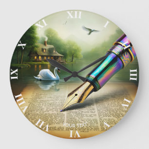 Fantasy Schattige Pen Lake Swan Grote Klok