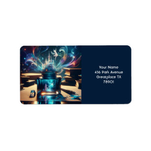 Fantasy Schattige peninkt blauw Etiket