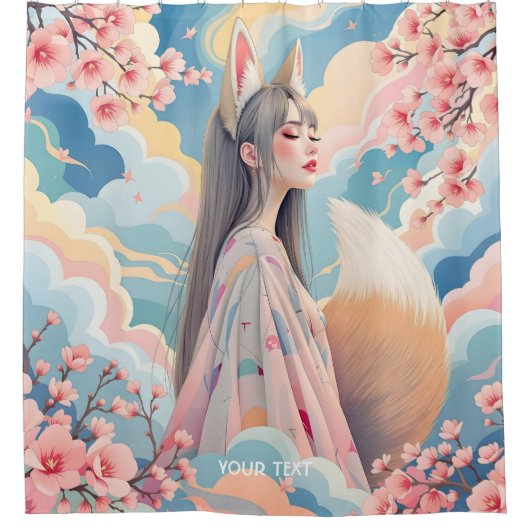 Fantasy Schattige Pink Fox Lady Douchegordijn (Voorkant)