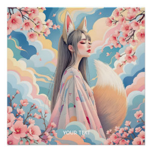 Fantasy Schattige Pink Fox Lady Perfect Poster