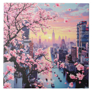 Fantasy Schattige Pink Sakura City Tegeltje