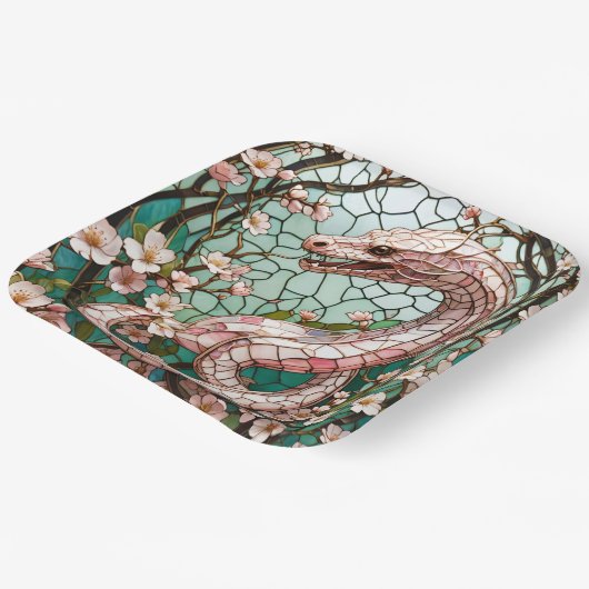 Fantasy Schattige Pink Snake Sakura Papieren Bordje (Gebogen)