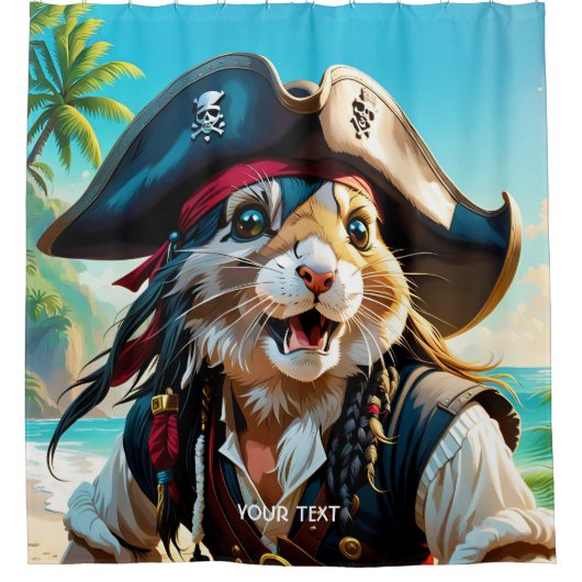 Fantasy Schattige Pirate Cat Beach Douchegordijn (Voorkant)
