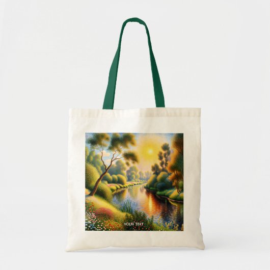 Fantasy Schattige Pointillisme Landscape River Tote Bag (Voorkant)