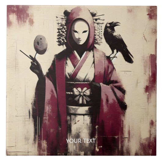 Fantasy Schattige Porcelain Mask Raven Tegeltje (Voorkant)