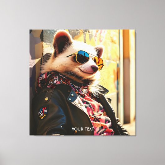 Fantasy Schattige Possum Leather Jacket Canvas Afdruk (Voorkant)