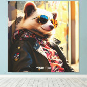 Fantasy Schattige Possum Leather Jacket Canvas Afdruk (Insitu (Houten vloer))