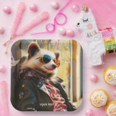 Fantasy Schattige Possum Leather Jacket Papieren Bordje (Feest)